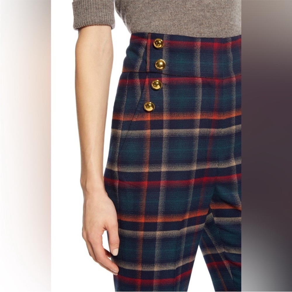 Halogen x Atlantic Pacific Plaid High Waist Flare Pants Button Detail Sz 6 - Picture 5 of 11